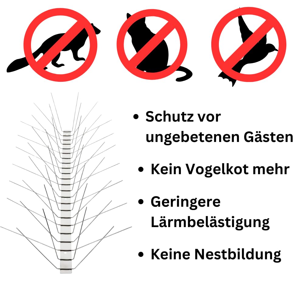 Taubenabwehr Spikes aus Edelstahl – 6-reihiger Taubenschutz & Vogelabwehr für Balkon Dach Fensterbank – wetterfest rostfrei langlebig Vogelschreck System – 5 Meter Länge (10 x 50 cm)