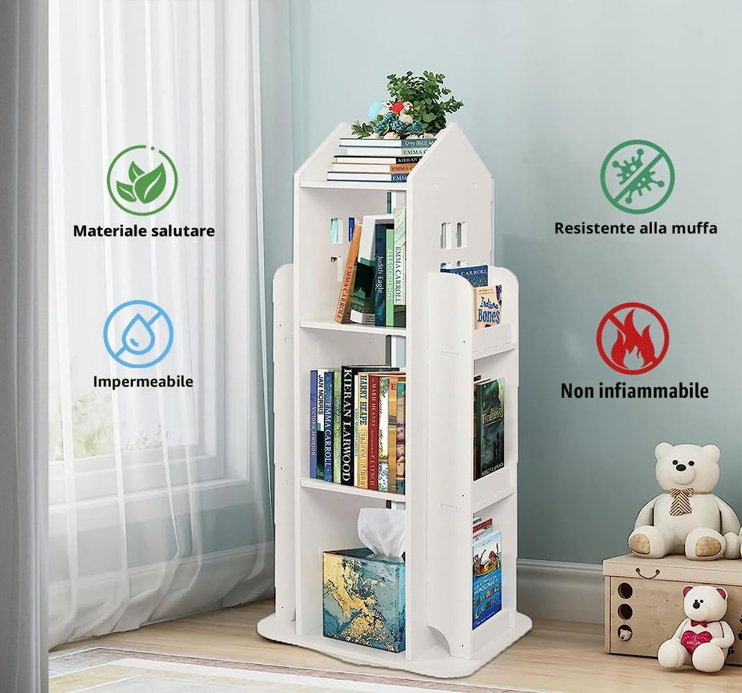uyoyous Libreria girevole a 3 livelli, scaffale per libri per bambini, girevole a 360°, organizzatore per bambini, visualizzazione a pavimento, scaffale per stanza, bianco (37 x 16 x 16 cm), DEW10