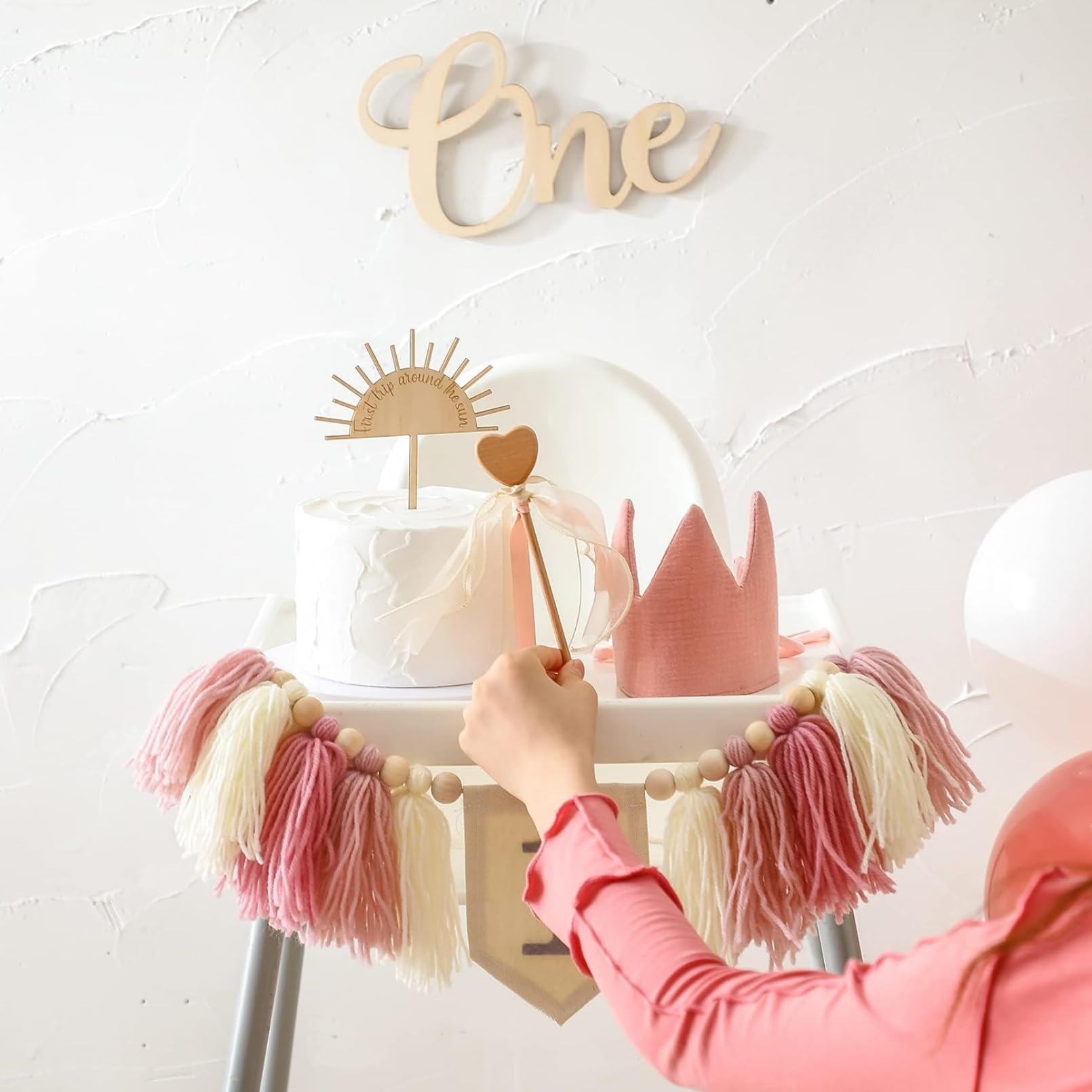 AM ANNA Pink Highchair Banner 1st Birthday Girl, Handmade Birthday Crown, Highchair Banner, Cake Topper, Baby Shower Photo Props, Ribbon Banner For First Birthday, Photo Prop, Party Supplies (Pink)