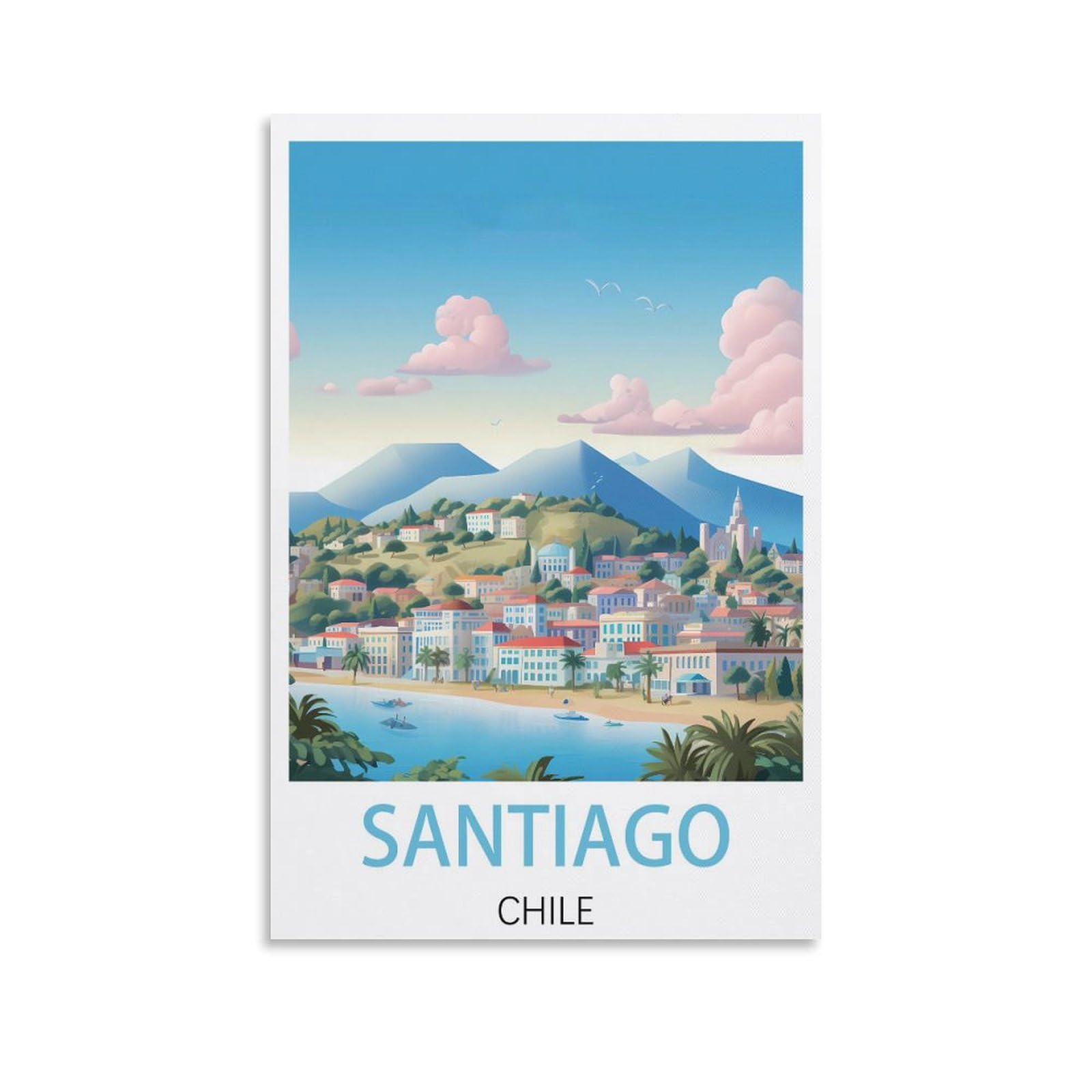 Losnabo Unframe-Style Santiago Chile Vintage Travel Poster 12X18inch(30X45cm) Canvas Wall Poster And Art Picture Print Modern Home Bedroom Decor