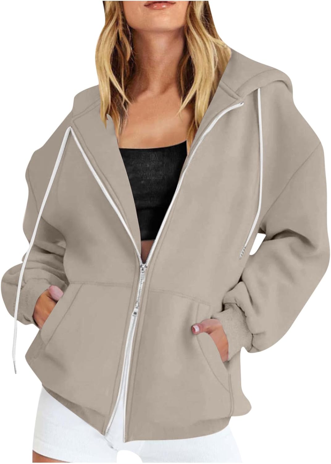 Zip Up Hoodies for Women Oversized Long Sleeve Hooded Jakcet with Pockets Casual Sweatshirts Fall Fashion Outfits