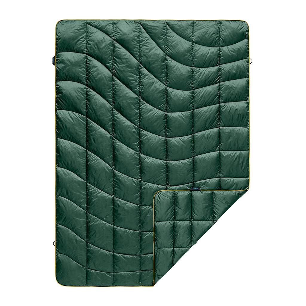 Rumpl The Down Blanket | Outdoor Down Camping Blanket for Traveling, Picnics, Beach Trips, Concerts | Forest Green/Moss Green, 2-Person (Last Season)