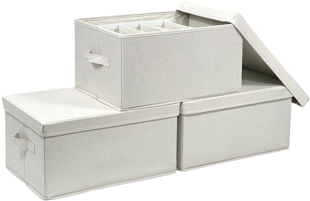 ChicnChill Caja de almacenamiento plegable para armario con divisores ajustables, paquete de 3, organizador de almacenamiento de cajones fabricado