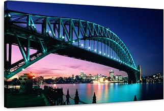 ElephantStock - Sydney Harbour Bridge At Night Wall Art - Horizontal Canvas Wall Art - Living Room Wall Decor - Photography Places Canvas Art - Black And Blue Decor - 30" x 20"