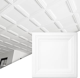 Art3d 12-Pack Square Drop Ceiling Tile 2ft x 2ft in White, PVC Ceiling P...
