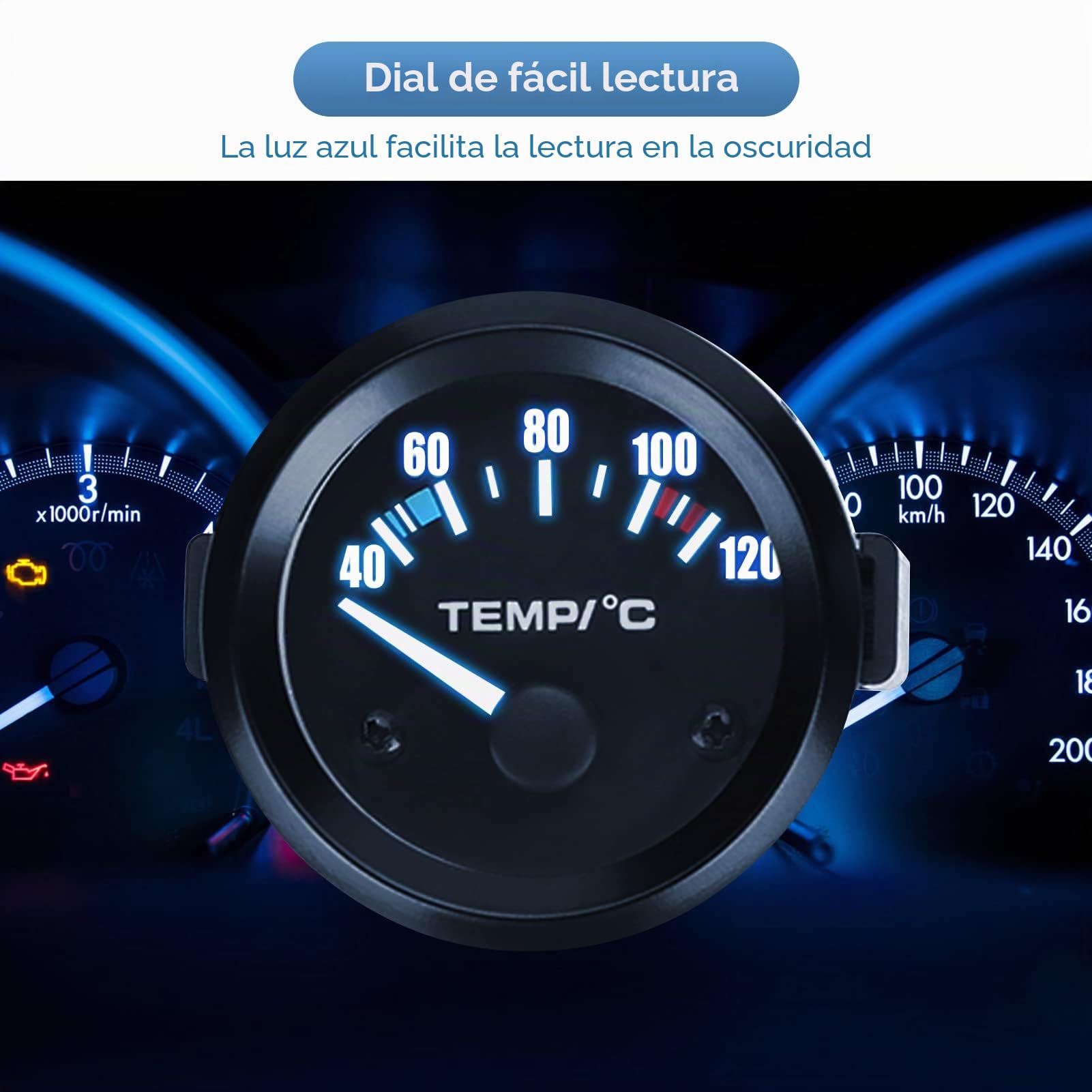 Reloj Temperatura Agua Coche, Medidor de Temperatura de Agua de 2 Pulgadas con Sensor para Coche Universal Auto Racer Truck Tractor, Indicador de Temperatura de Agua del Coche