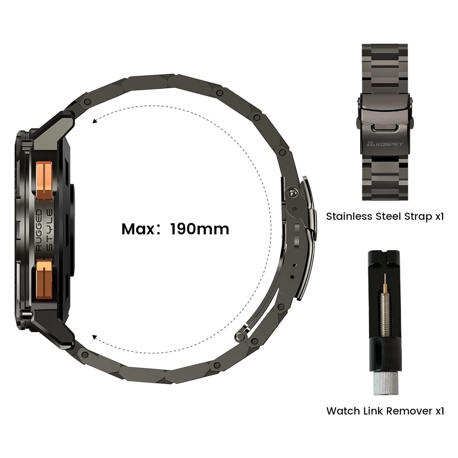 KOSPET Tank M4 GPS Smartwatch con 2 Correas (1 de Acero Inoxidable), Ideal para Uso Diario y Deporte, con Cambio rápido-Nero