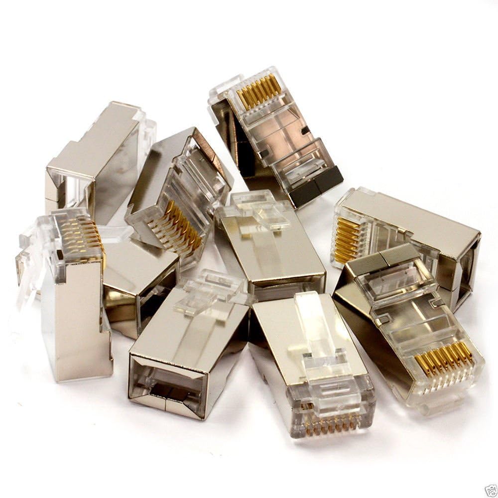 20 ekranowanych złączy RJ45, złącza zaciskane CAT5e CAT5 CAT6 CAT6e, złącza kablowe LAN UTP STP 50U ze złoconymi osłonami silikonowymi (biały)