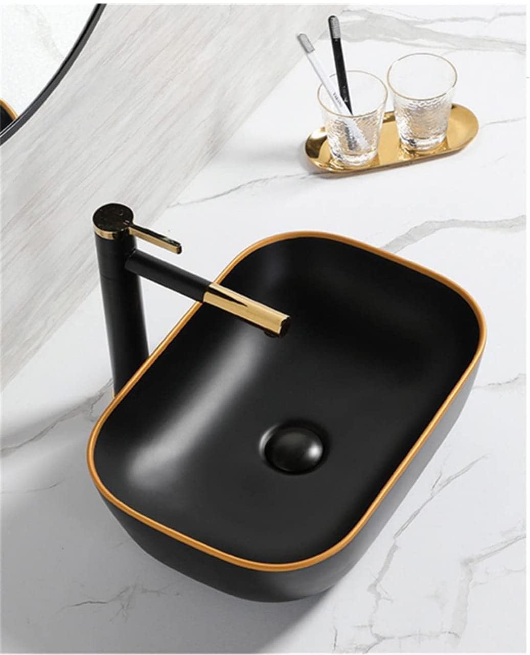 See full amazon price history chart for OSOSAM IMPORTED Premium Designer Table Top Ceramic Wash Basin/Vessel Sink with Slim Rim Countertop Basin for Bathroom (18 x 13 x 5.5 Inch, Matte Black Golden tip Sink) OSOSAM IMPORTED Premium Designer Table Top Ceramic Wash Basin/Vessel Sink with Slim Rim Countertop Basin for Bathroom (18 x 13 x 5.5 Inch, Matte Black Golden tip Sink) (B0BX6XTSFY) Amazon Price History, Amazon Price Tracker