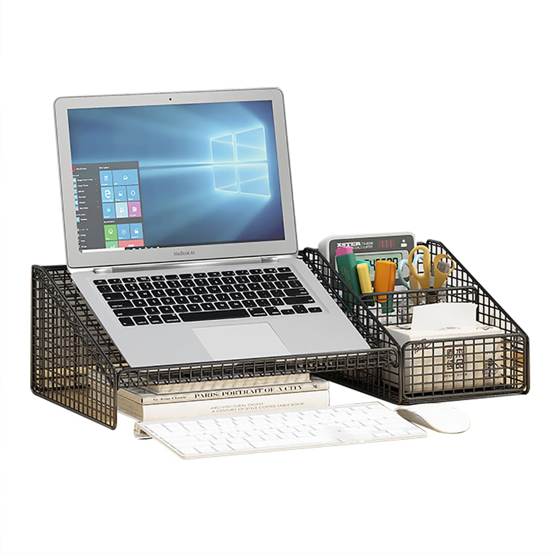 CAKERS Stand D'ordinateur Portable Créatif || Ergonomic Desktop Organizer Storage Shelf | Sturdy Metal Refracted Pour La Maison Et Le Bureau Utilisation,Noir,52x25x19cm (20.4x9.8x7.4in)