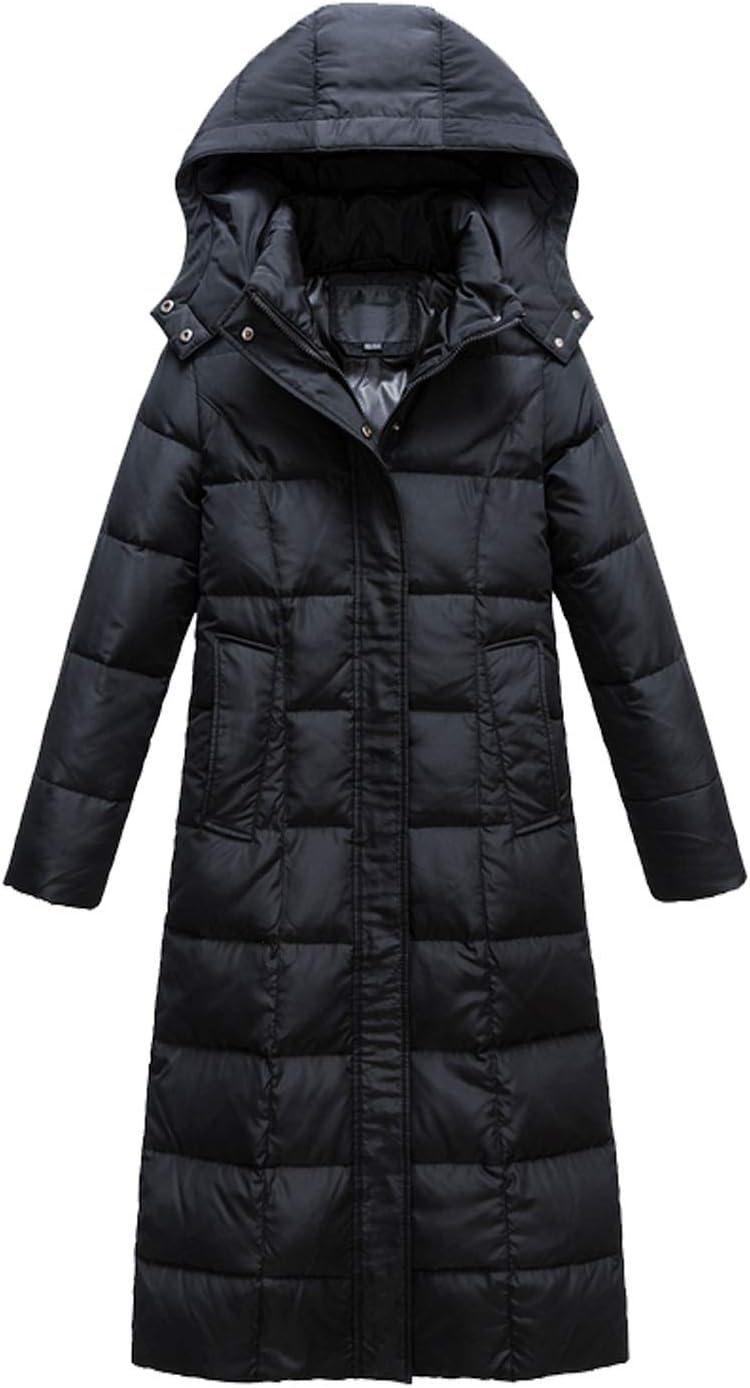 Flygo Wome's Long Down Puffer Jacket Removable Hood Slim Fit Winter Parka Coat