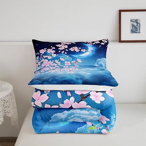 Miniatura 6 de Castle Fairy Juego de edredón de flores rosadas, tamaño matrimonial, con estrellas, luna, cielo nocturno, galaxia, para niñas, mujeres, decoración