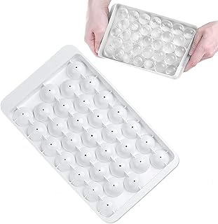 1 Pcs 33 Cavity Round Ice Cube Molds Ice Cube Molds & Trays Ice Ball Maker Ice Tray Ice Ball Maker Ice Ball Mold Round Ice Cube Maker Round Ball Maker Trays Mould Maker for Kitchen Bar Restaurant Party Drink Small Ice Cube Trays with Lid Reusable Ice Cube Molds (white)