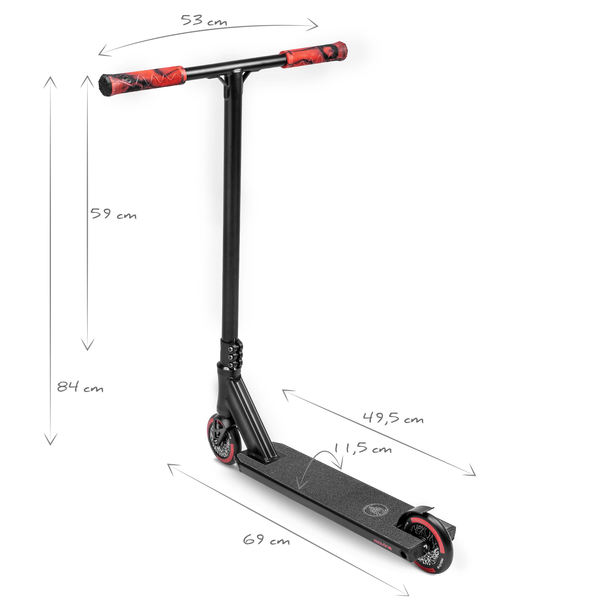 Movino Maniac - Monopattino professionale Freestyle Scooter IHC, sistema di compressione Street-Deck T-Bar, 59 x 54 cm, ruote 110 mm, Full Core ABEC9