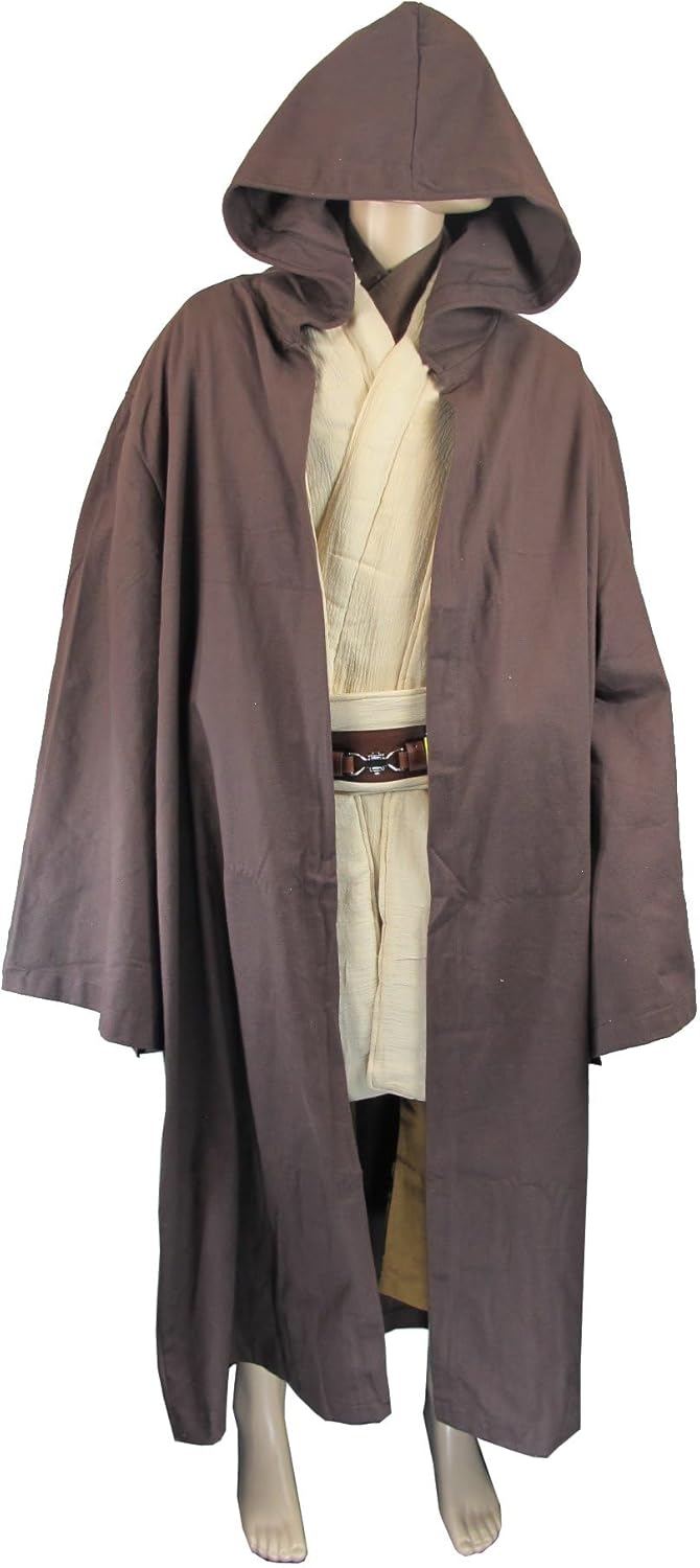 Deluxe Full Obi-Wan Kenobi Costume Jedi Tunic Pants Dark Brown Robe Belt Pouches & Capsules