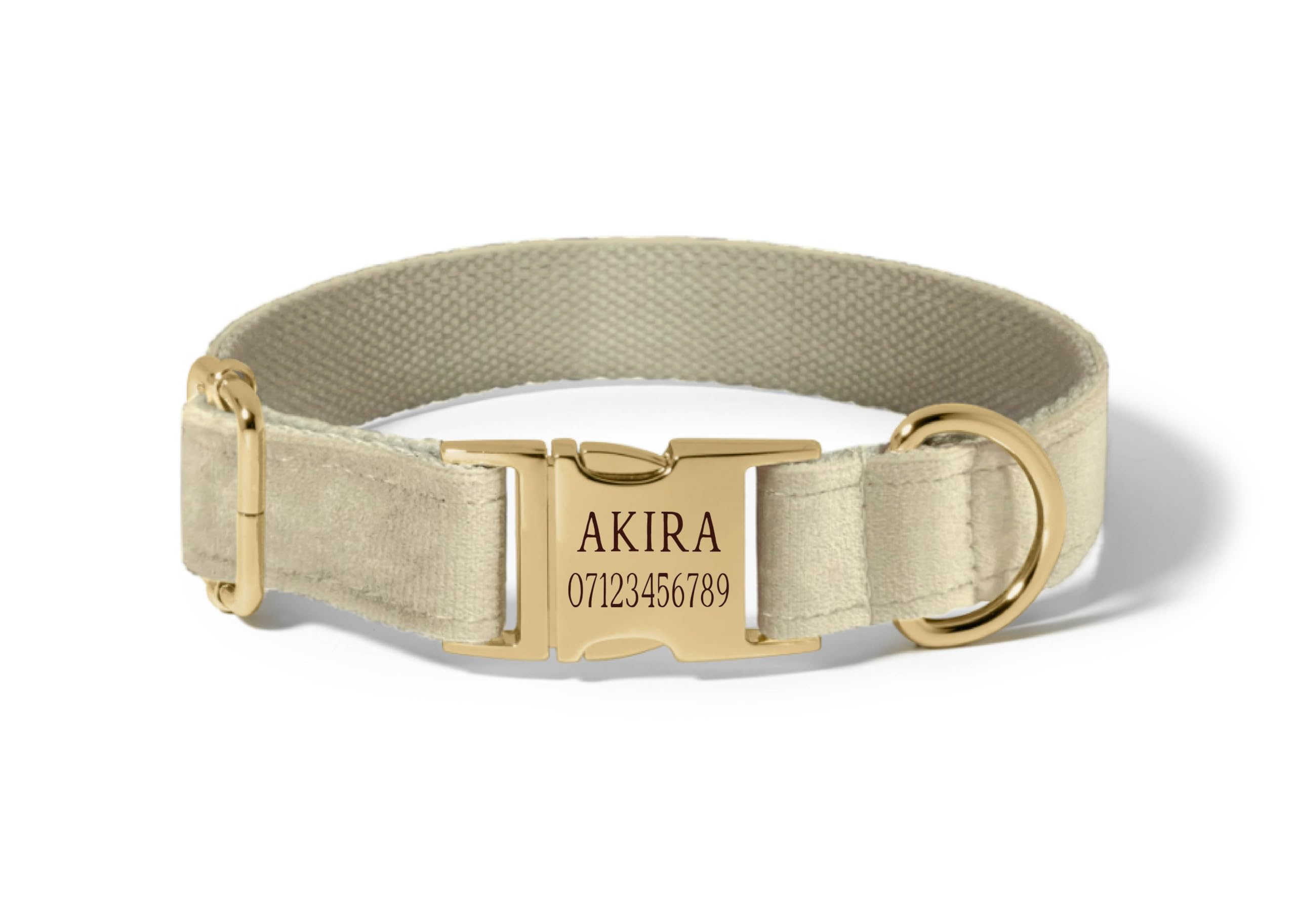 Crafted Memories® Personalized Velvet Dog Collar with Metal Buckle, Engraved Name, Phone Number, and Custom Plate for Pets - Labrador, Dachshund, Terrier, Puppy, Small, Medium, Large Dogs - Cream - L