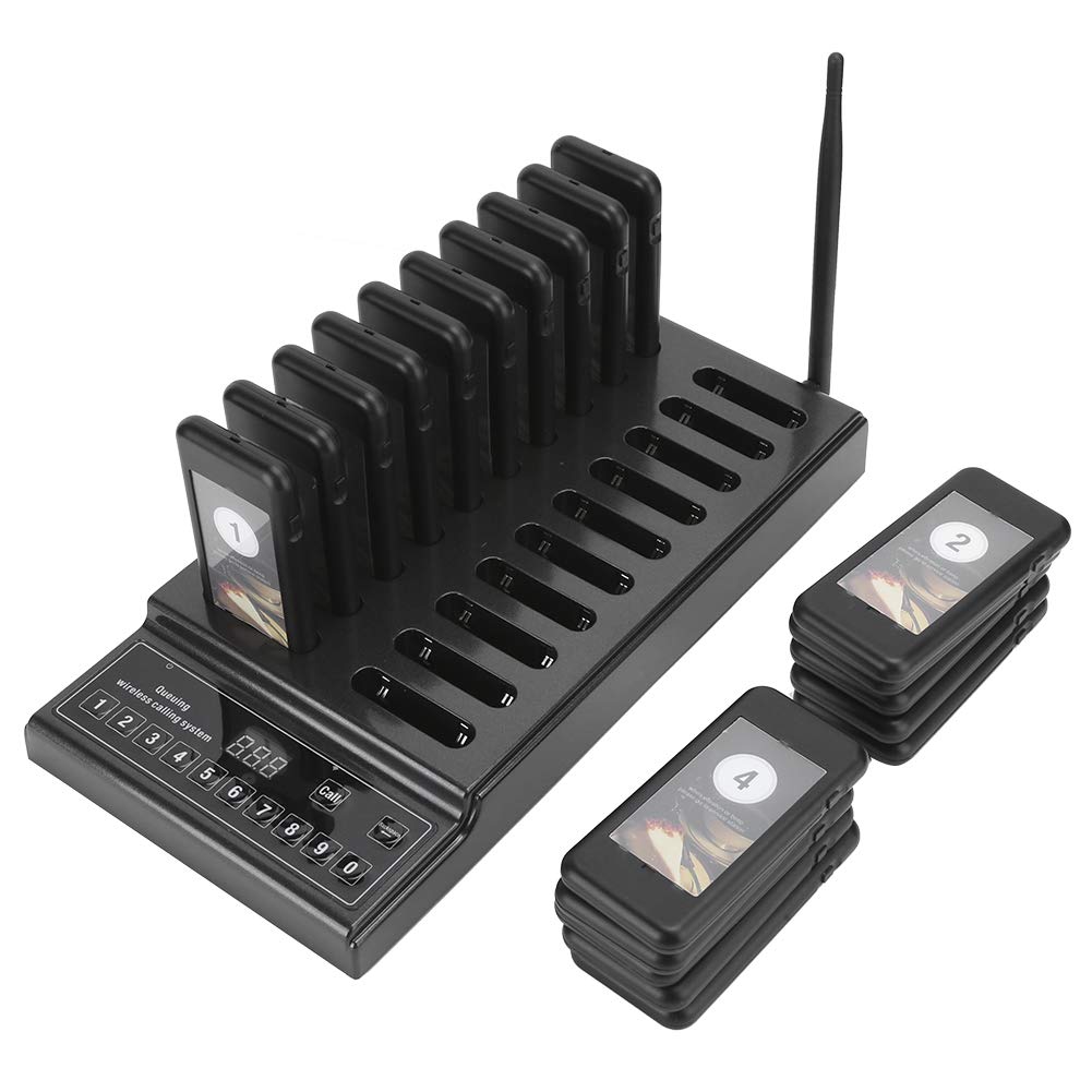 ASHATA de Llamadas,Recargables Portátil Inalámbrico 999 Canal de Localización de Invitados para Hospital Restaurante Almacén Tienda(Negro)