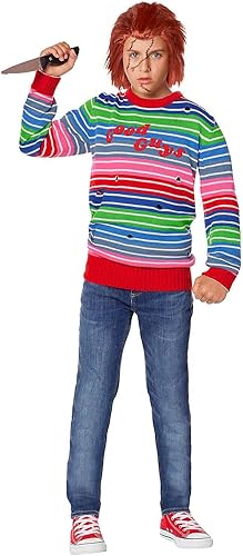 Spirit Halloween Chucky - Kit de disfraz de chicos buenos para niños, con licencia oficial, terror, kit de disfraces de Chucky, suéter y cuchillo