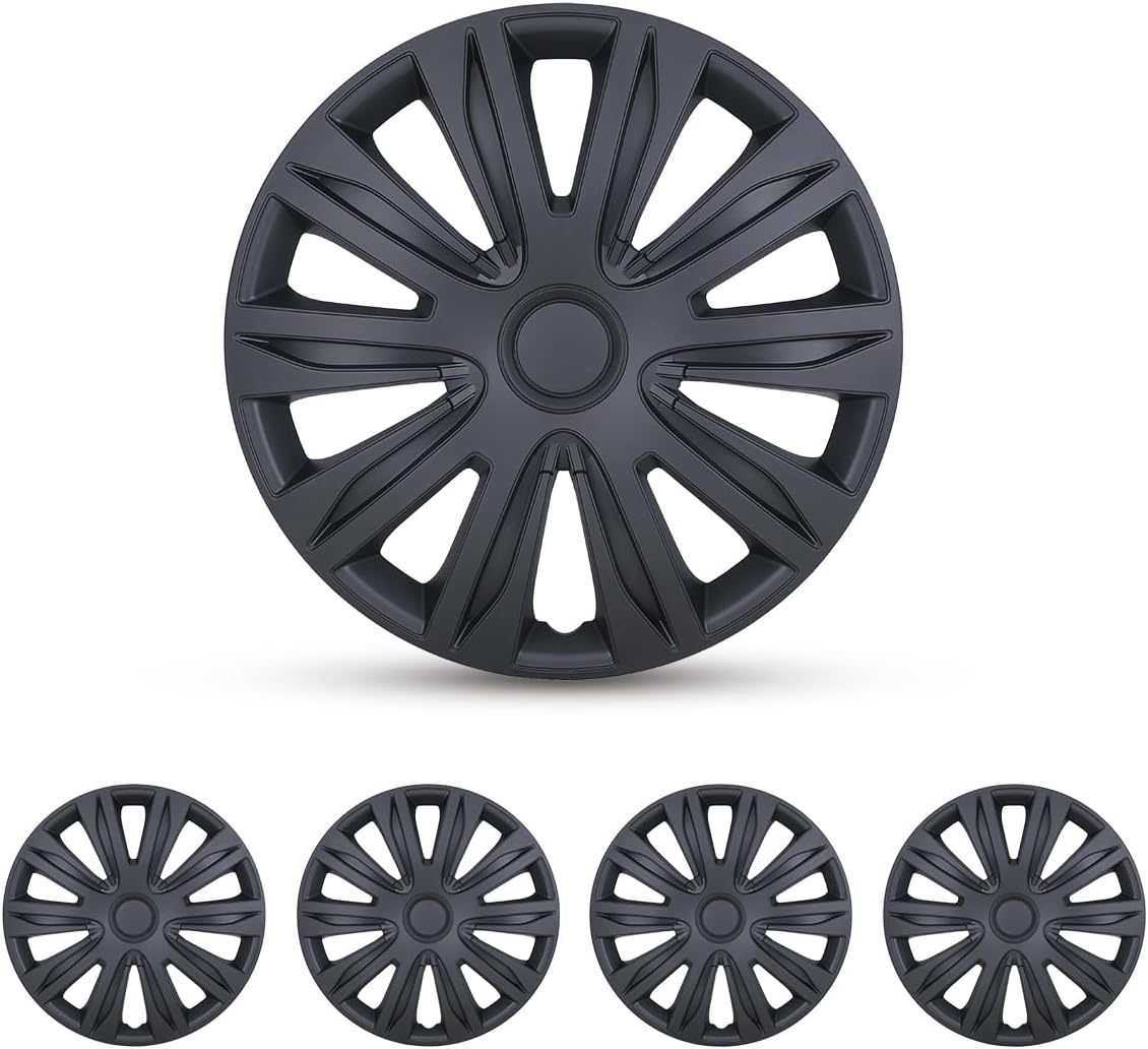 Hubcaps 15", Wheel Rim Cover Universal R15 Hub Caps, Steel Wheel Car Pickup Truck SUV, 15 inch Wheel Covers, ABS Material, Set of 4, 15 inch, Matte Black Matte Black 15-inch