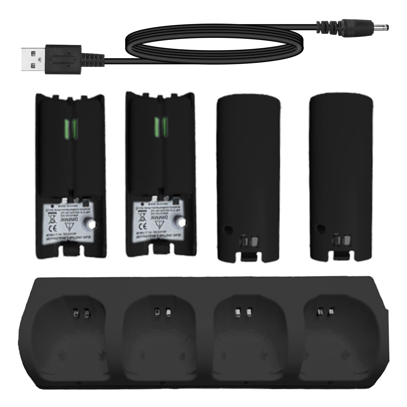 Stazione di ricarica Wii 4 in 1 stazione di ricarica per controller Wii con 4 batterie ricaricabili e indicatori LED per telecomando Wii (nero)