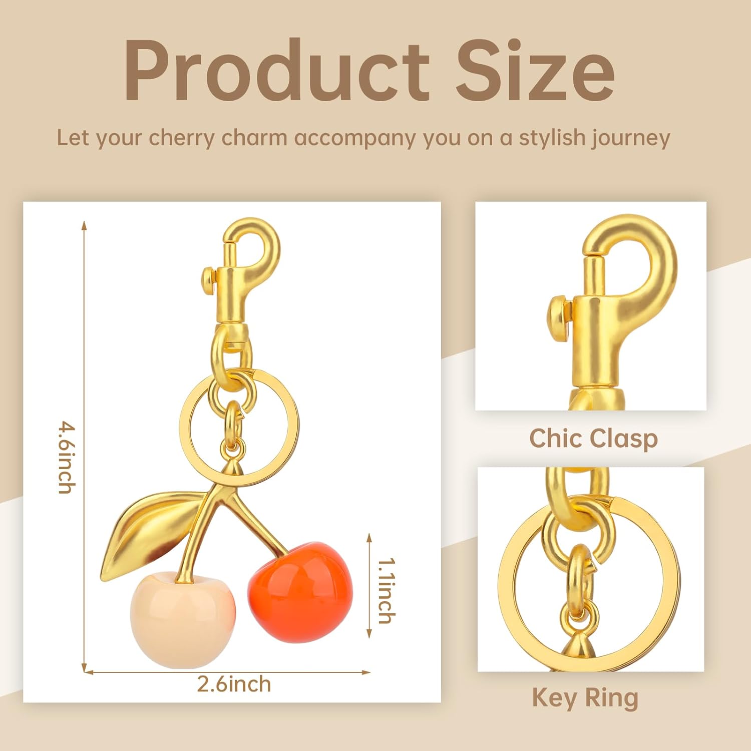 cherry bag charm, cute keychain cherry purse charms for handbags, bag accessories, gifts for women. - Image 5