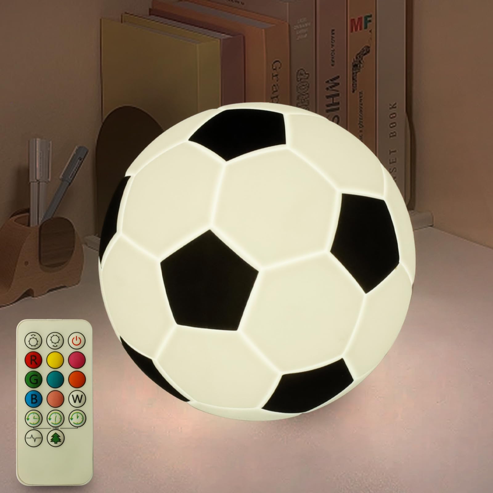 Luce notturna in silicone a forma di calcio, piccola lampada ricaricabile dimmerabile con tocco morbido, morbida lampada da comodino, graziosa decorazione per la stanza dei bambini