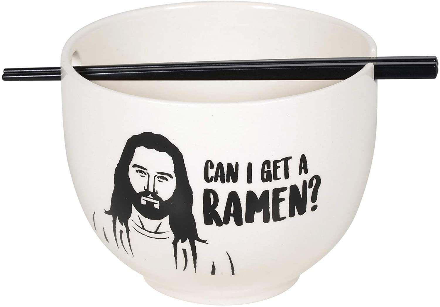 Our Name is Mud Jesus Can I Get a Ramen Bowl and Chopsticks Set, 5.25 Inch, Black and White