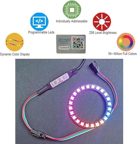 Miniatura 2 de Anillo LED RGB WS2812 de 24 bits con cable SM2.54-3P, 24 x WS2812 5050 píxeles LED direccionables a todo color con controladores integrados DC5V