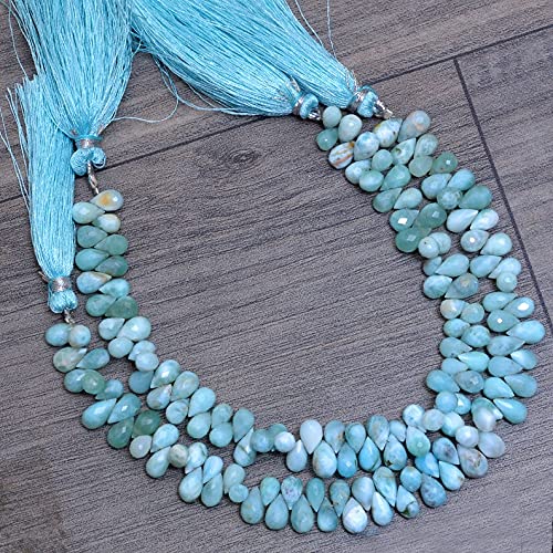 Naturalne koraliki w kształcie łezki larimaru, kamień szlachetny 7 x 5 mm krople briolette, pasmo 20 cm, rzadki dominikański larimar półszlachetny luźne koraliki