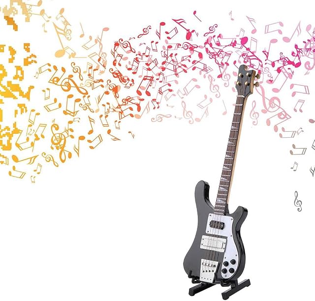 Hztyyier Miniature Guitar Replica, 20 cm Miniature Instrument Ornament Black Bass Guitar Replica Model with Stand and Case Decoration Gift on Mother's Day