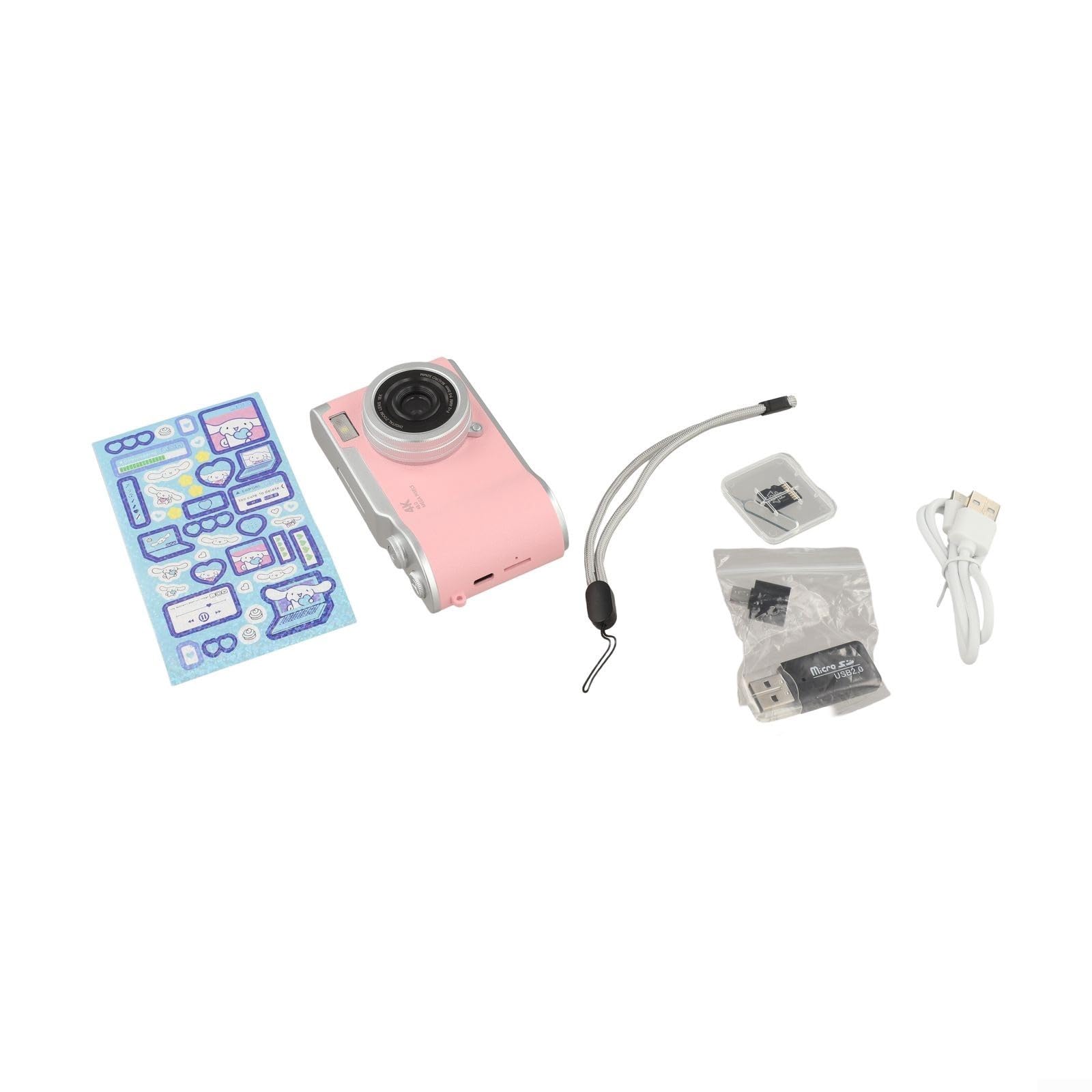 Digital Camera for Students with 4K Video, 48MP Imaging, 8X Digital Zoom, Face Detection, Continuous Shoot, and Flip Screen (Pink 32G)