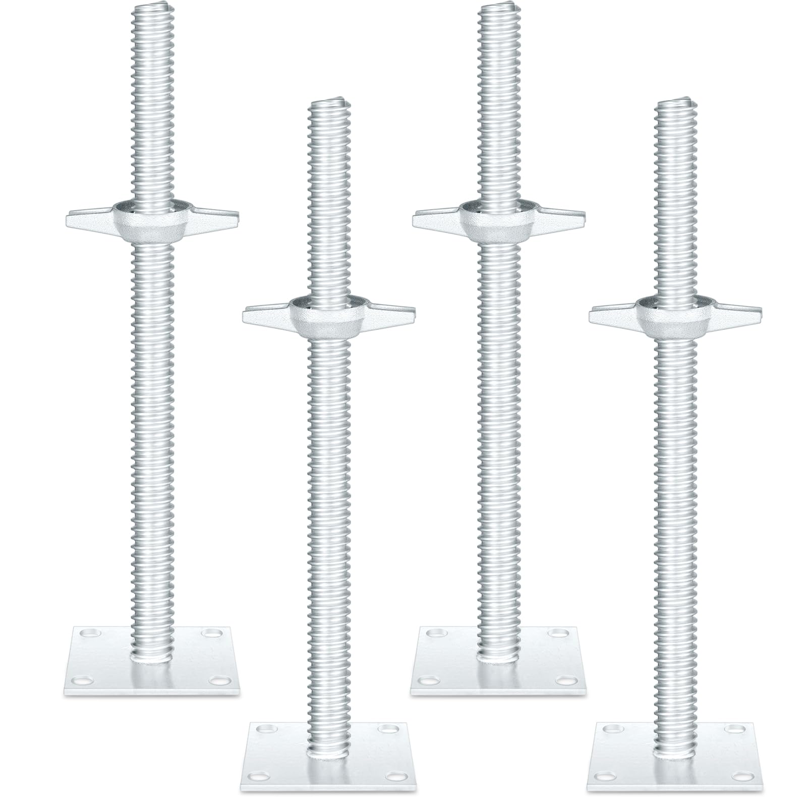 Zonon 4 Pcs Adjustable Scaffolding Leveling Jack Hollow Screw Jacks with Base Plate for Baker Style Scaffolding Baker Scaffold(18 Inch)