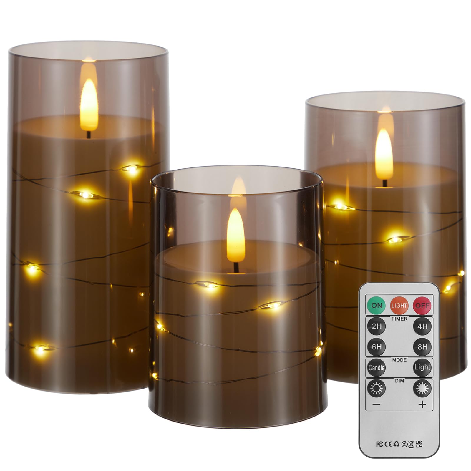 Candele tremolanti senza fiamma, a LED, a batteria, con telecomando, timer, candele elettriche in plastica, set da 3