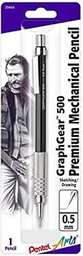 Pentel Arts GraphGear 500 - Lápiz de dibujo premium, 0.020 in, barril negro, paquete de 1 (PG525APABP)