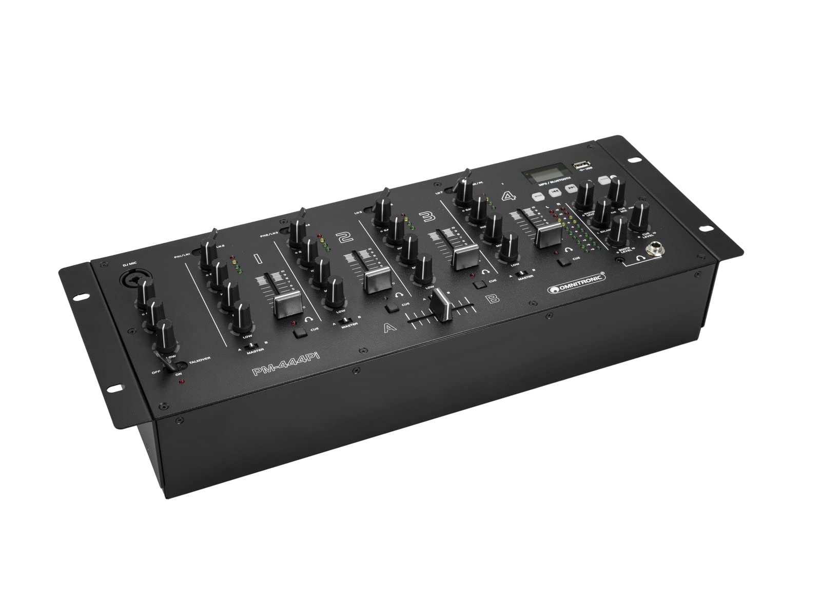 OMNITRONIC PM-444Pi - Mixer DJ a 4 canali con lettore e interfaccia USB, mixer DJ a 4 canali con Bluetooth, lettore MP3 e interfaccia USB