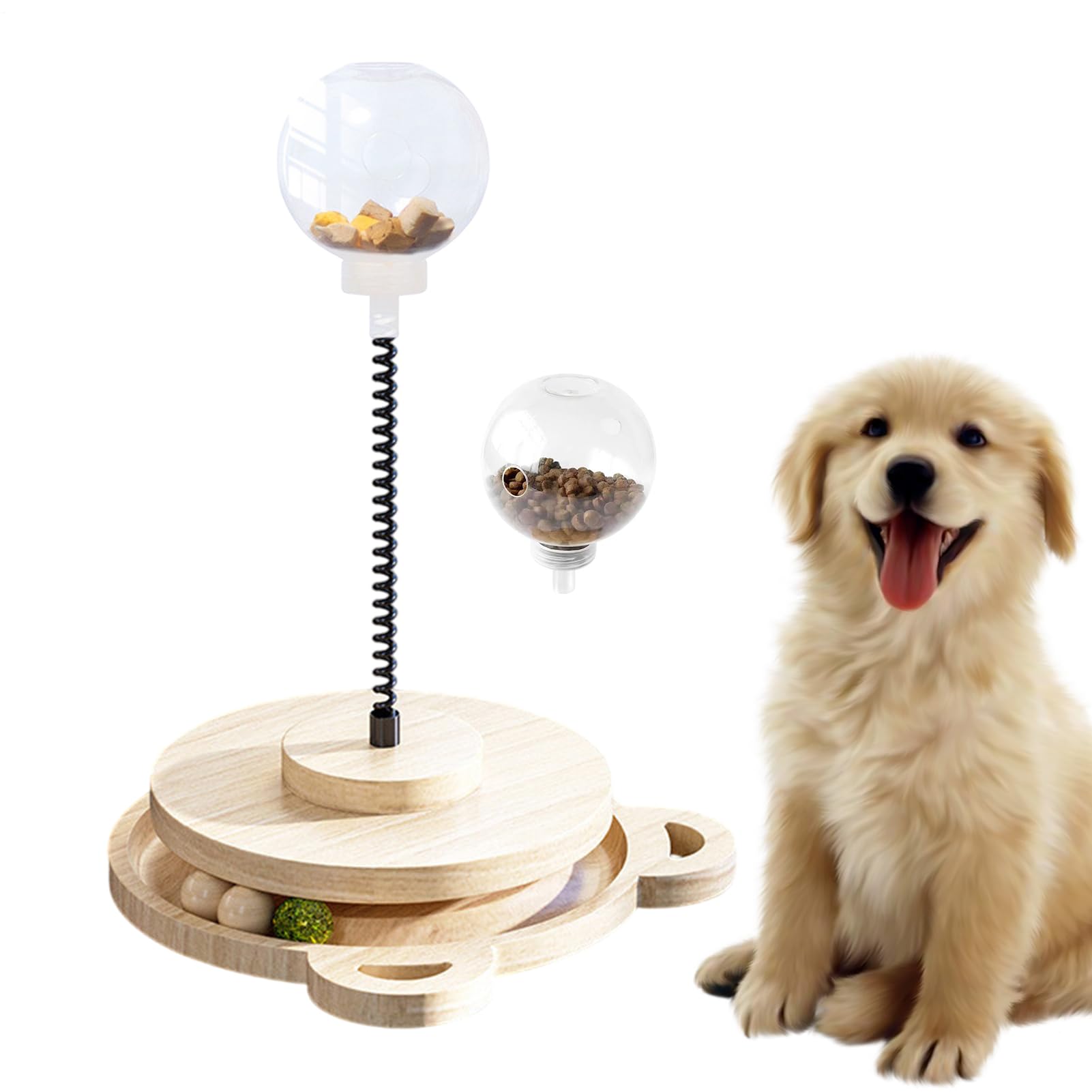 Arroopu Dog Puzzle Ball,Wooden Track Game | with Spring Pole Pet Treat Dispenser - for Boredom Relief Mental Stimulation