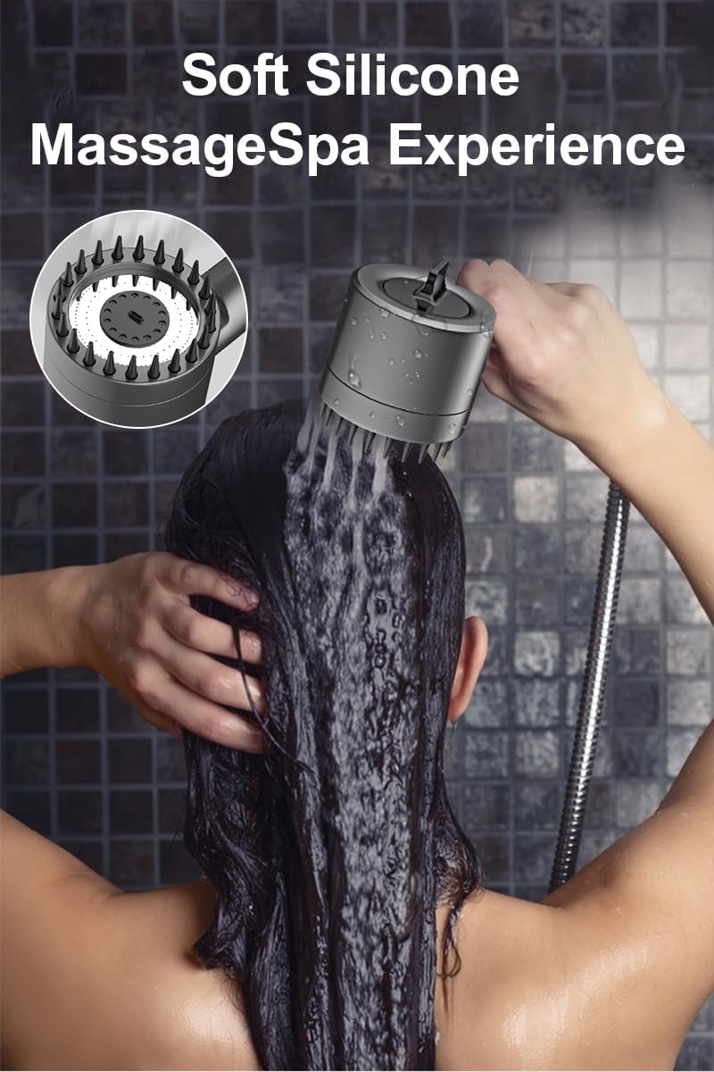 Soffione Doccia a Pioggia con Filtro a 4 Modalità, Soffione Doccia ad Alta Pressione, per Bagno, Soffione Doccia con Bocca in Silicone per Testa Spa/Massaggio