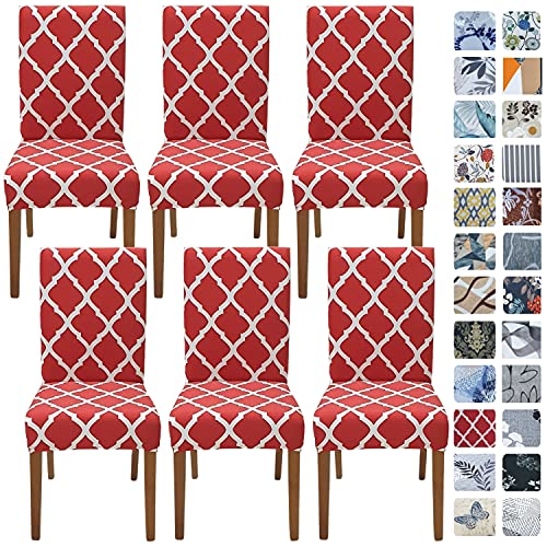 Image of SPRINGRICO Chair Covers for Dining Room 6 Pack, Stretch Dining Chair Cover, Washable Spandex Kitchen Parsons Chair Slipcovers, Removable Seat Protector for Home or Party ( Set of 6, Wine RED ZEO)
