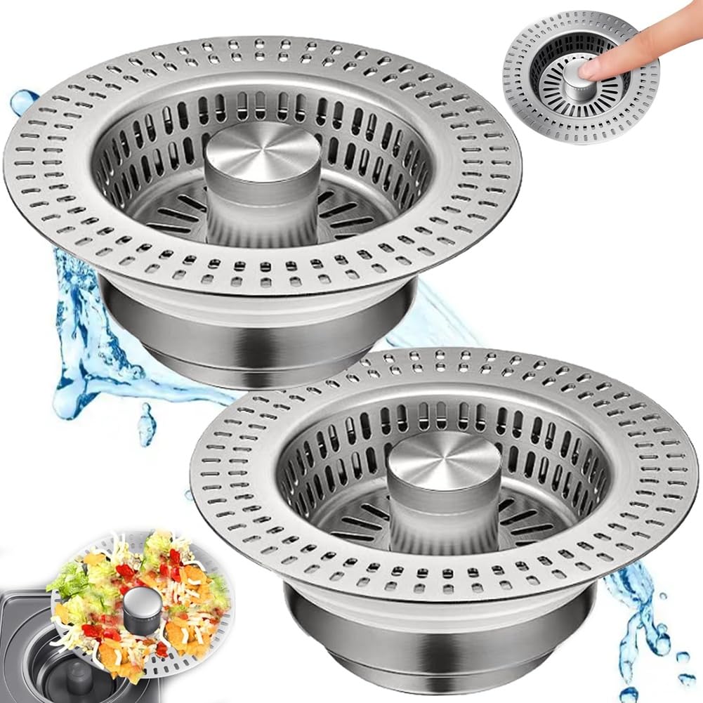 Ctrlzs 3 In1 Kitchen Sink Drain Strainer, Metal Sink Stopper, Bathroom Sink Drain Drain Filter, Catcher Basket
