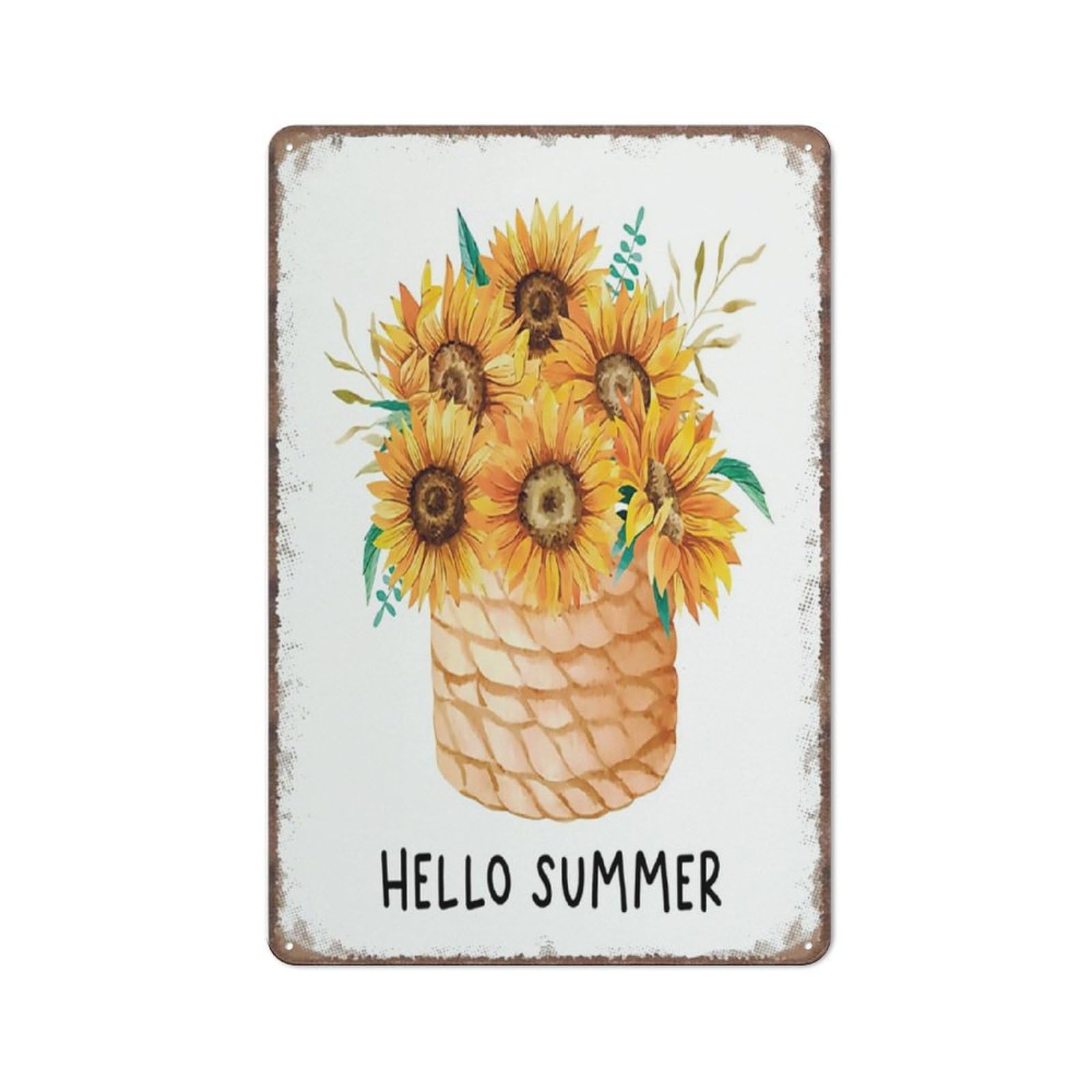 Summer Signs,Hello Summer Sunflower Vases Sign Funny Metal Sign Poster Wall Art For Kitchen Garden Bathroom Farm Home Coffee Decor Tin Sign,8X12 Inches