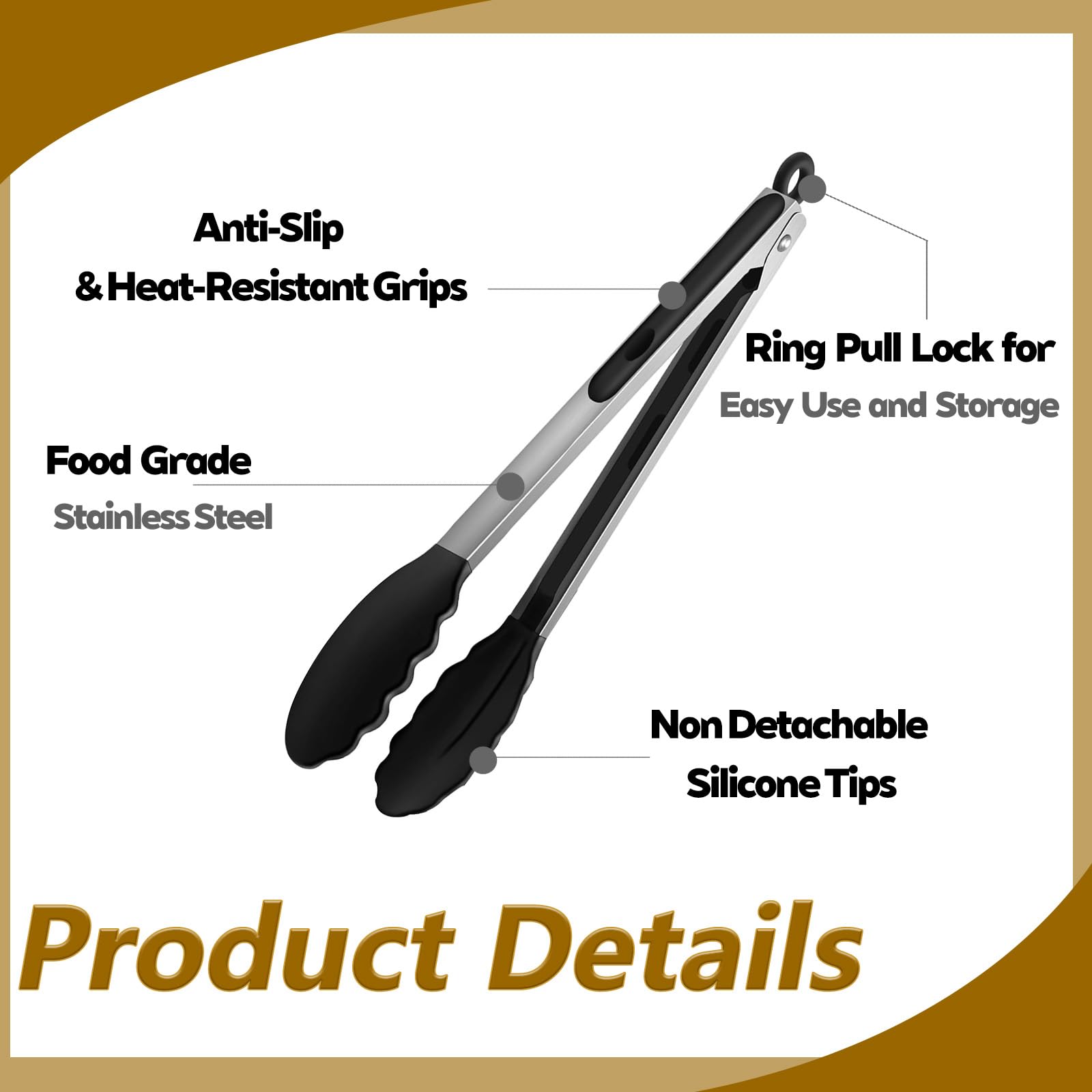 NoChoX Set 2 Pinze Da Cucina In Acciaio Inox Con Punte In Silicone - 26 Cm E 33,5 Cm - Antigraffio E Termoresistenti - 4