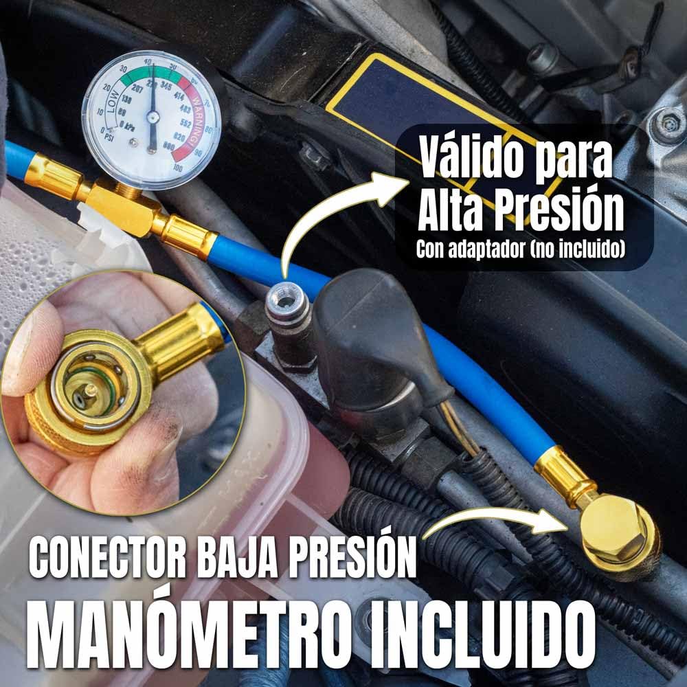 AC Kit Completo Recarga Aire Acondicionado Coche con Aceite Sellador Detector Tapa Fugas, Sustituto Gas Refrigerante R134a R12, Manómetro LP, Natural y Ecológico Recambio Compatible Coches 1992-2016