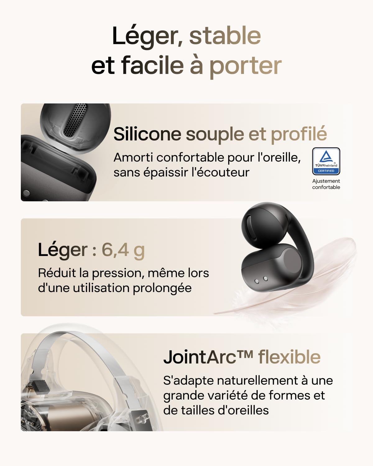 SHOKZ OpenDots 2 Écouteurs Clip-on à Oreilles Libres, Bluetooth 6.1, Dolby Audio, 40 h d'autonomie, Appels avec Réduction du Bruit par IA, Résistance IP57, Charge Rapide sans Fil, Noir