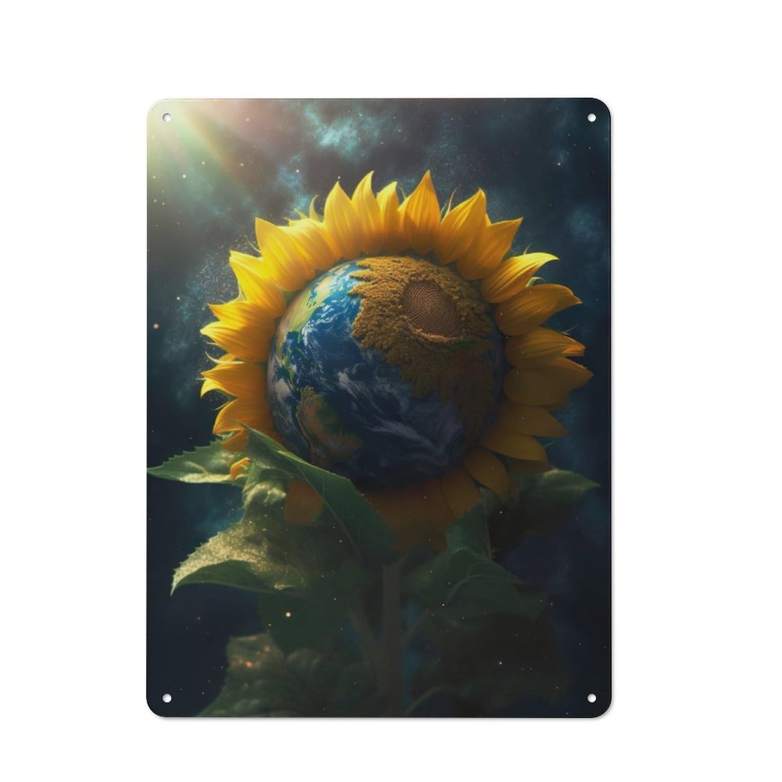 Junmoney Sunflower Earth Galaxy Sun Metal Plaque 40X30cm With For Garage Wall, Rustic Decor, For Winter Interiors And Metal Sign Collectors