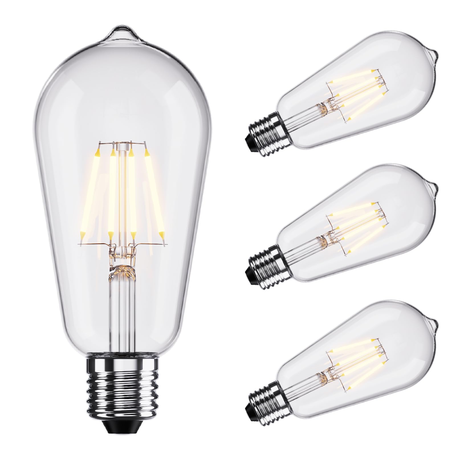 DECOLURA E27 Vintage Light Bulbs, Non-Dimmable, 2700K Daylight White, 5W Equivalent, Glass ST64 Filament LED Bulb, Edison Screw Cap, 15000 Hours, 600 Lumens, Pack of 6 (4, Transparent)