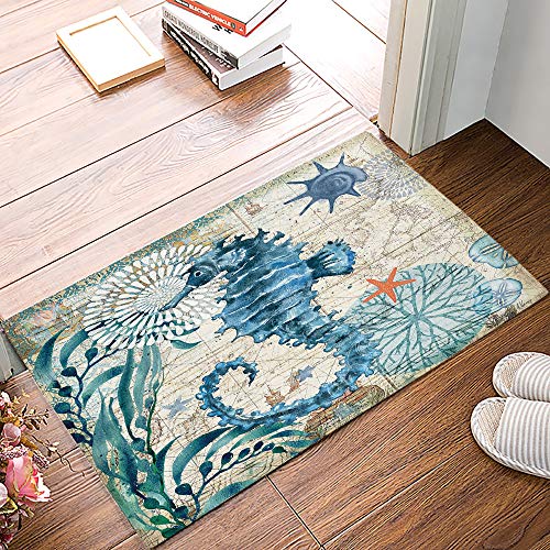 Coastal Blue Sea Hippocampus Nautical Map Doormat Welcome Mats Rugs Carpet Outdoor/Indoor for Home/Office/Bedroom, 18"x30" - Image 4