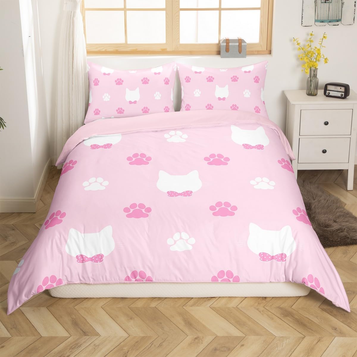 Erosebridal Pink Bow Bedding Set Black Lace Diamond Heart Comforter Cover Toddler Size for Kids Boys Girls,Ribbon Bowknot Duvet Cover Black Simple Flowers Leaves Bed Set