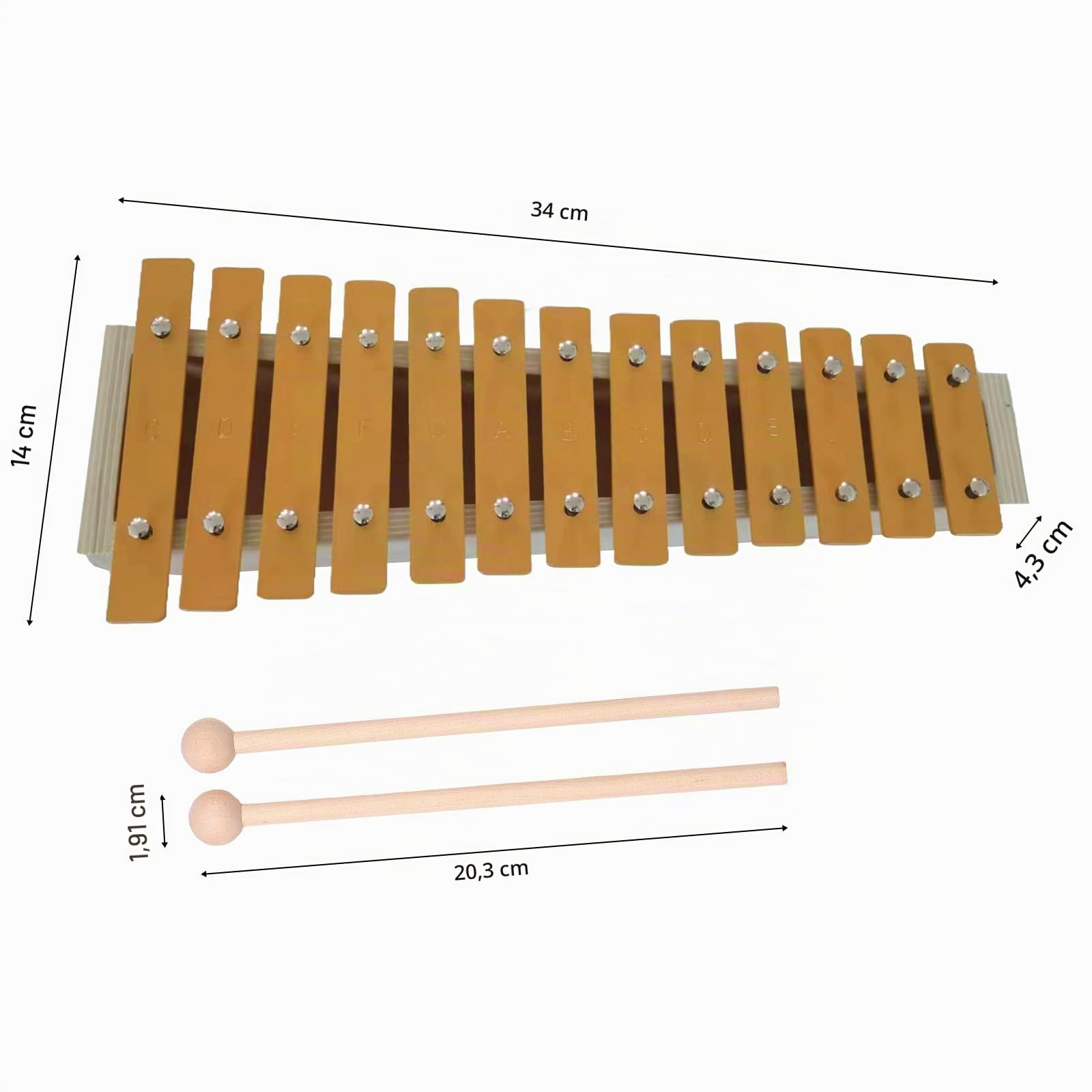 Dilwe Xilófono, Glockenspiel Clásico de Color Madera de 13 Notas con Llaves de Metal y Parte Inferior Antideslizante, 2 Mazos para Estudiantes Principiantes
