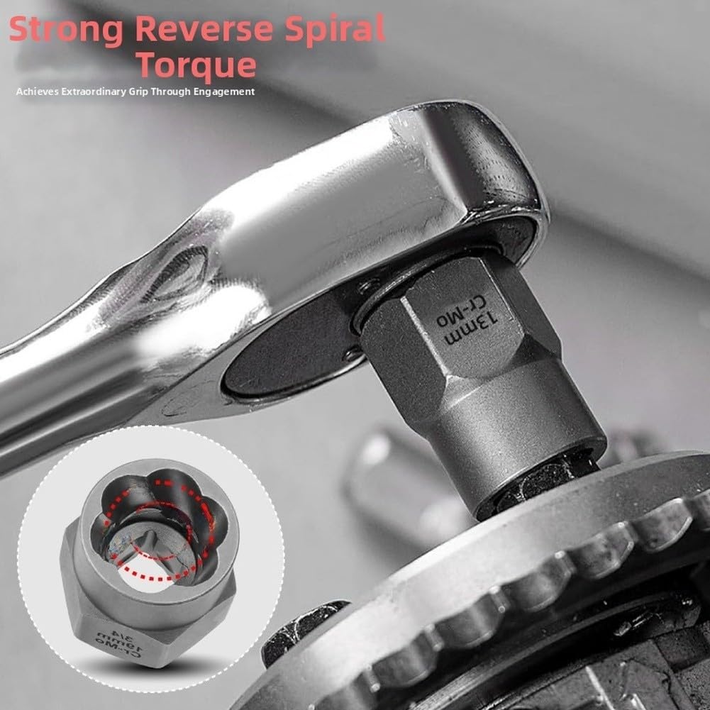 Juego de 16 llaves de vaso para extractor de pernos con diseño de espiral inversa, kit de acero Cr-Mo para extracción de tornillos rotos y tuercas oxidados
