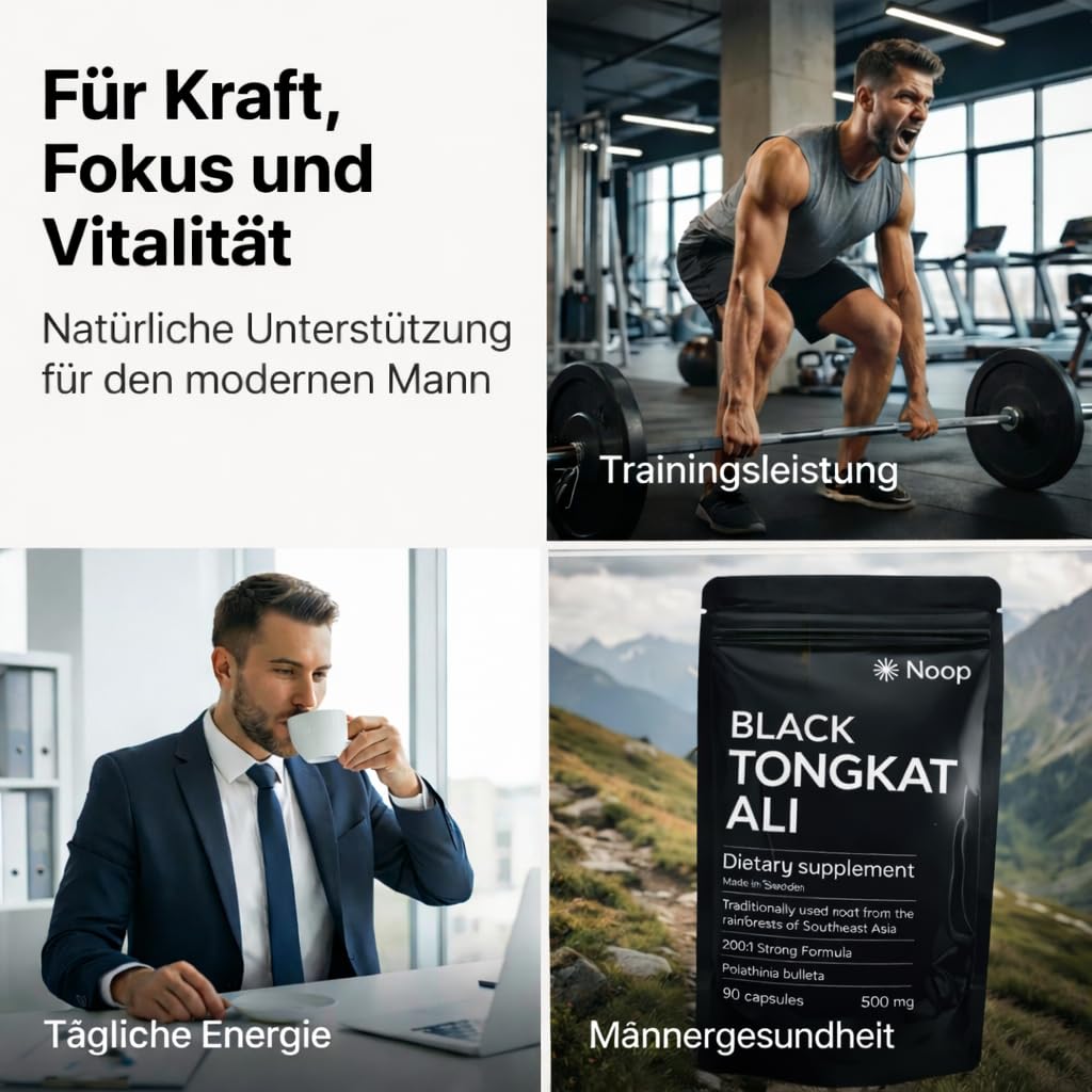 NOOP Schwarzer Tonkat 500 mg Kapseln – Premium Pflanzenextrakt aus Schweden, 200:1 Wurzelextrakt, 90 vegane Kapseln